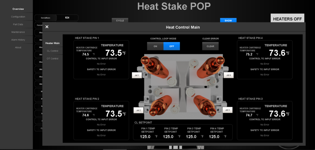 Tooling parameters for Heat Stake Machine